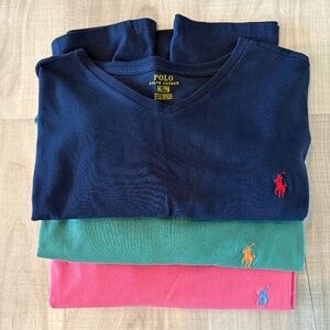 Three Men’s XL V-Neck Polo Shirts